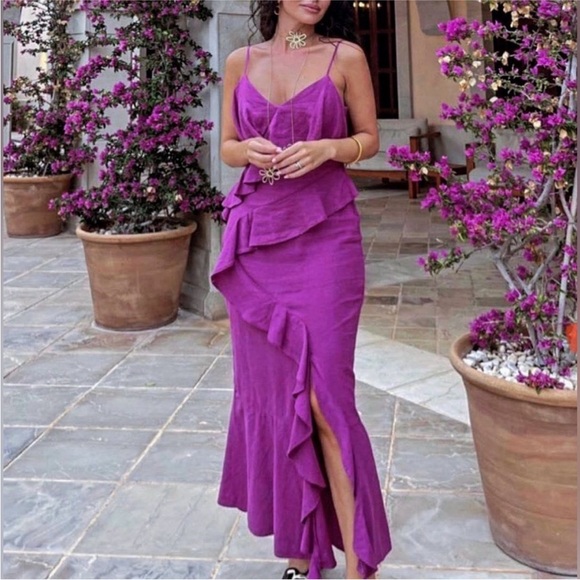 Zara limited edition Linen blend ruffled midi dress you cannot miss - Picture 8 of 11